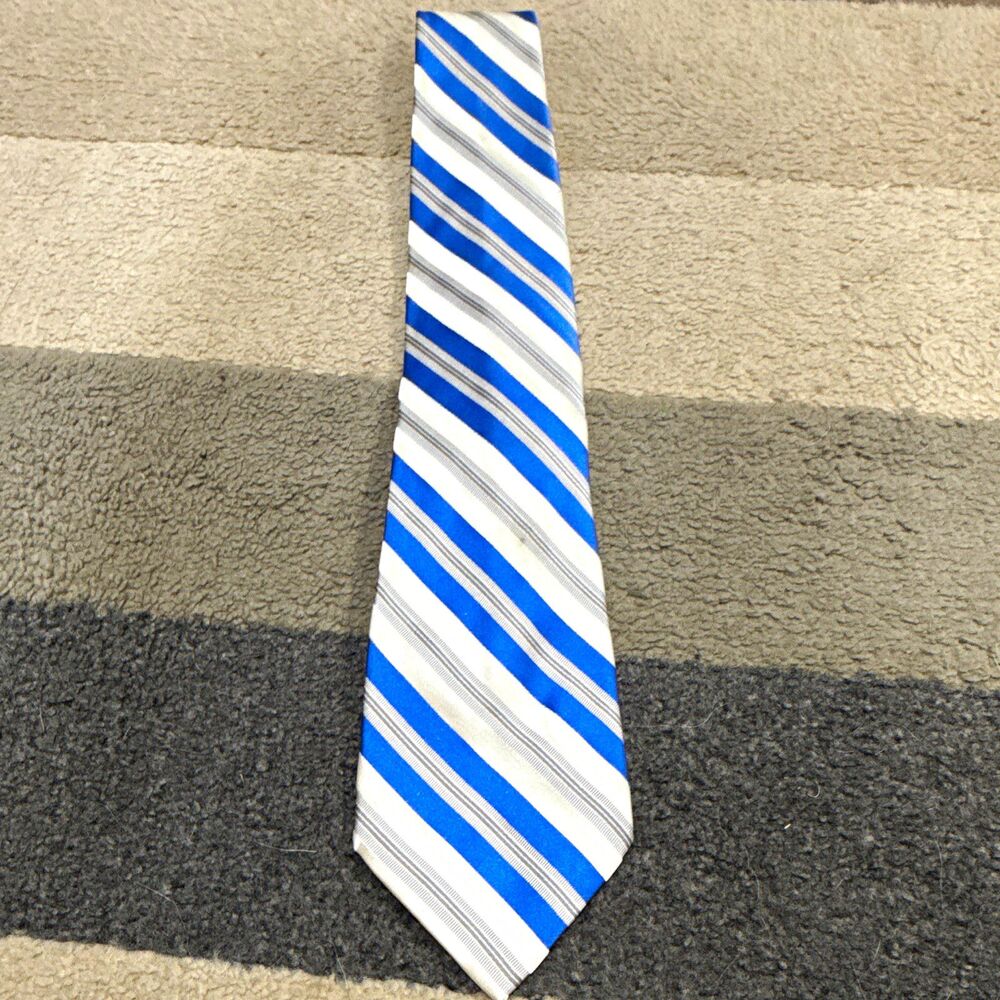 Brioni Men's Designer Tie Blue White Gray Striped Silk Woven MPN AM 121103